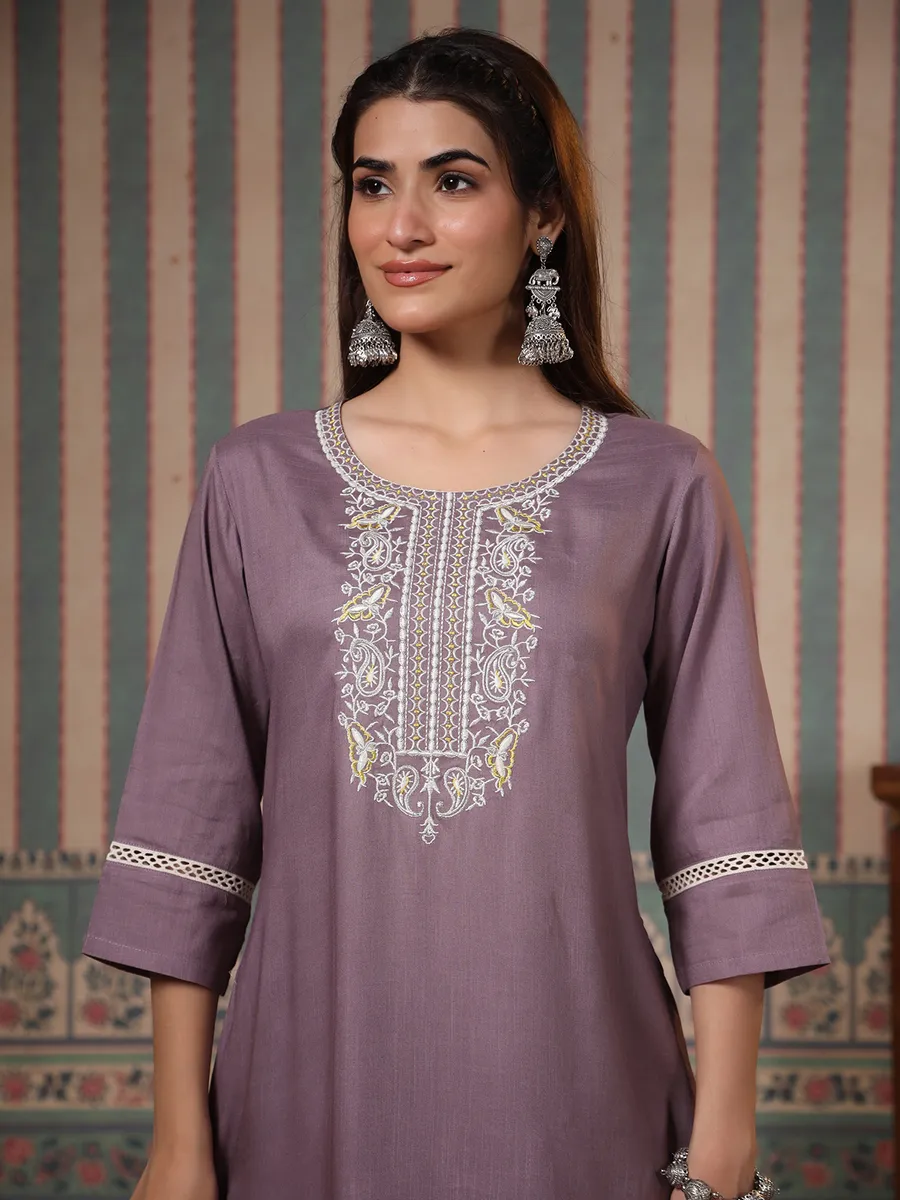 Stunning purple cotton kurti set