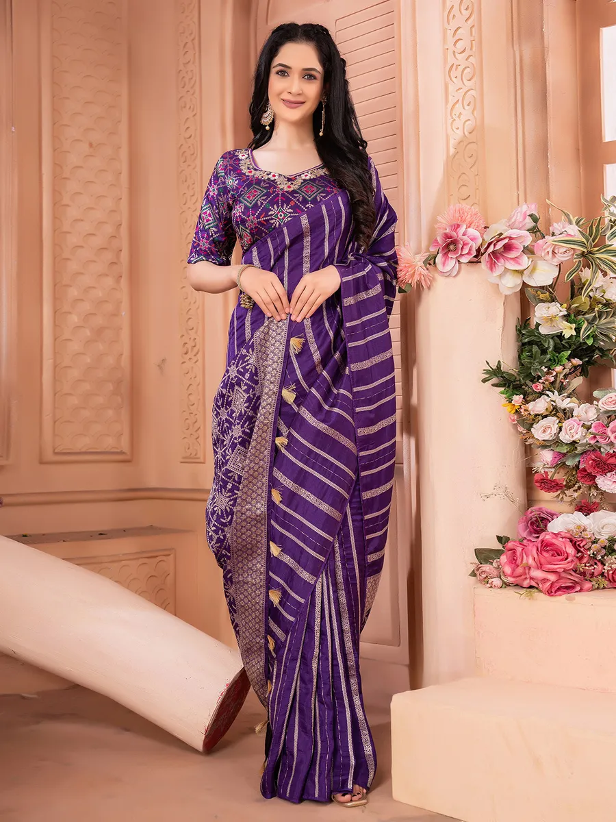 Stunning purple dola silk saree