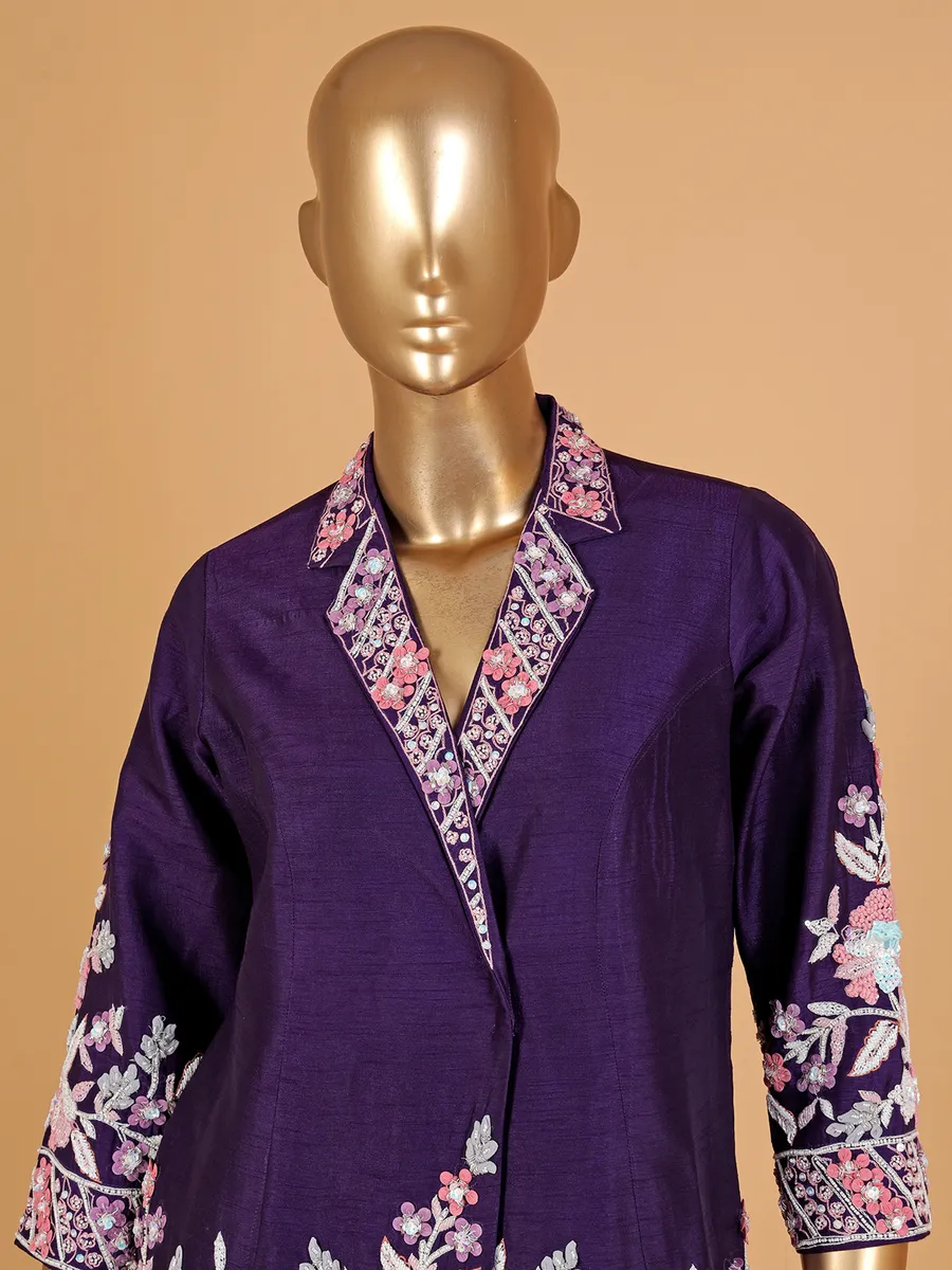 Stunning purple raw silk palazzo suit