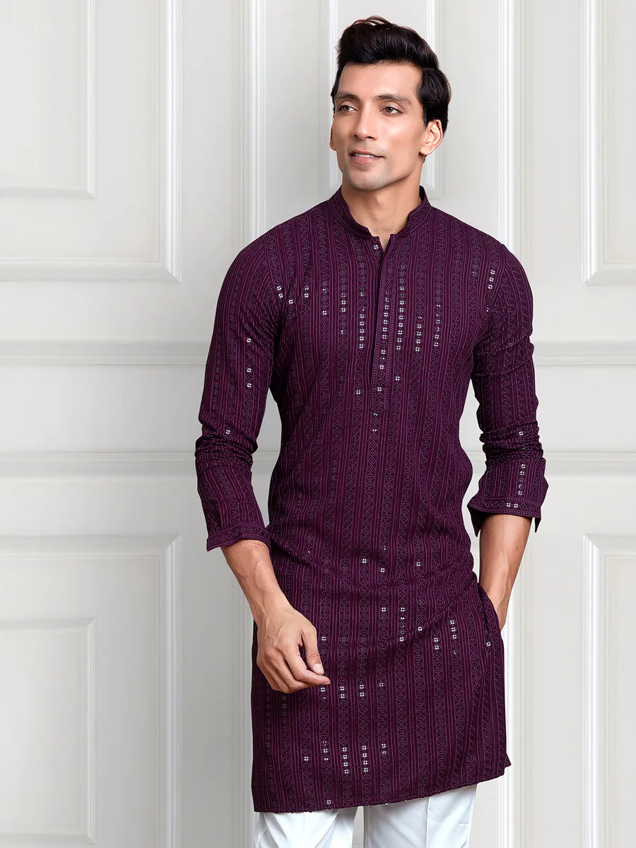 Stunning purple rayon cotton  Men Kurta pajama