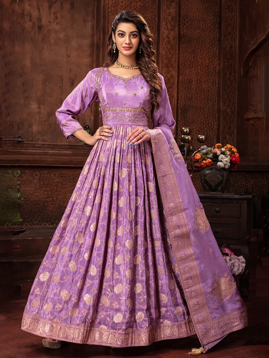 Stunning purple silk anarkali suit