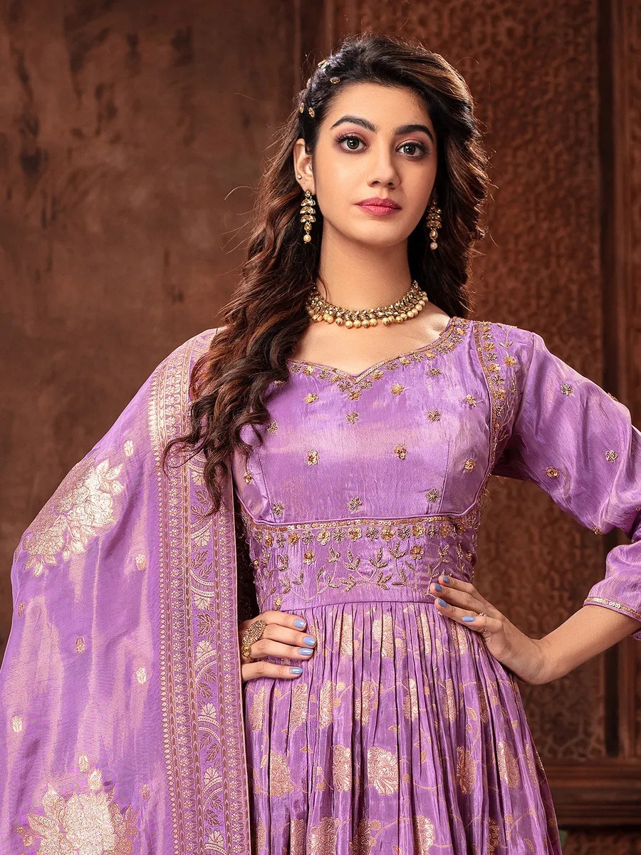 Stunning purple silk anarkali suit