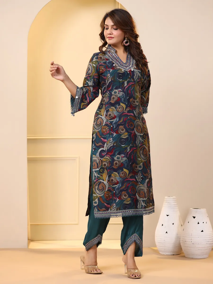 Stunning rama blue kurti with pant