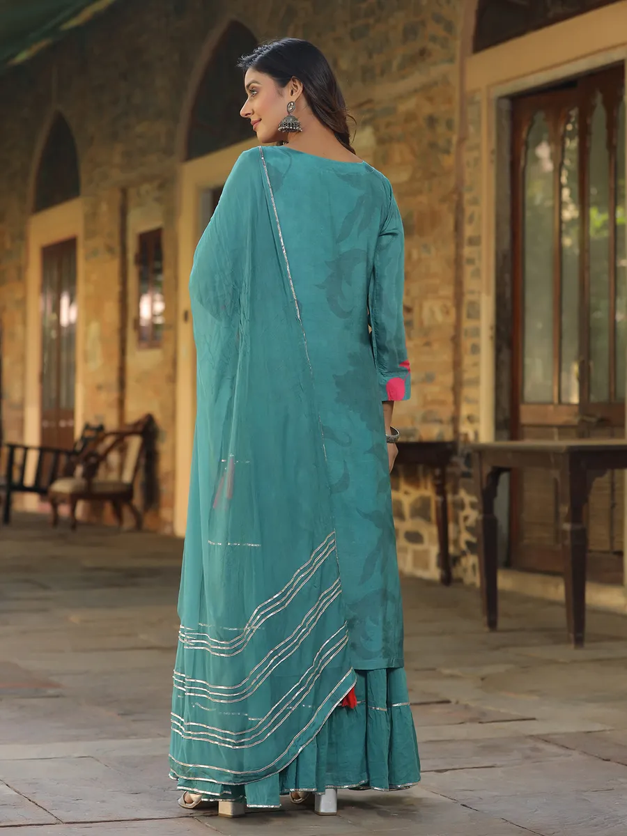 Stunning rama blue printed long kurti