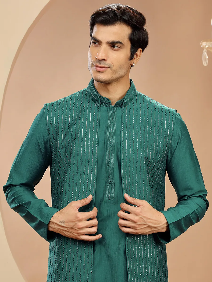 Stunning rama green silk indowestern
