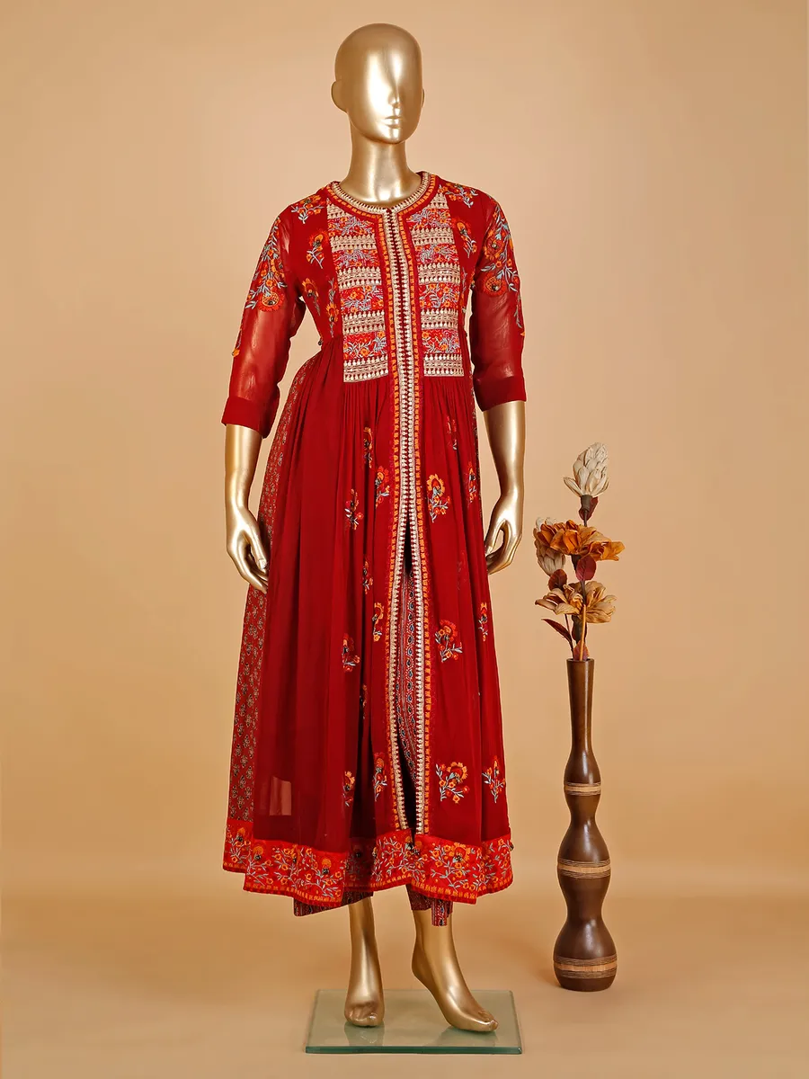 Stunning red georgette salwar suit