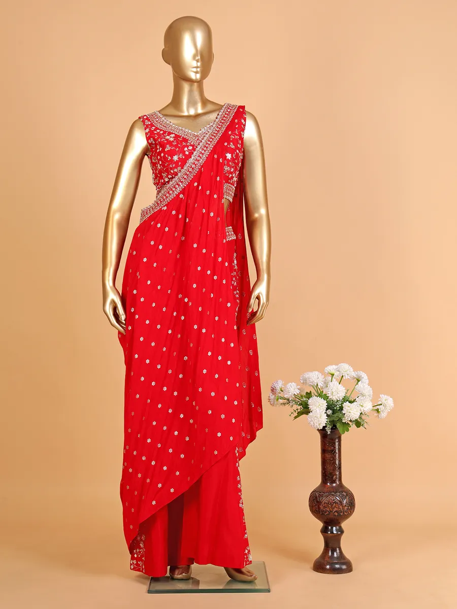 Stunning red silk designer palazzo suit