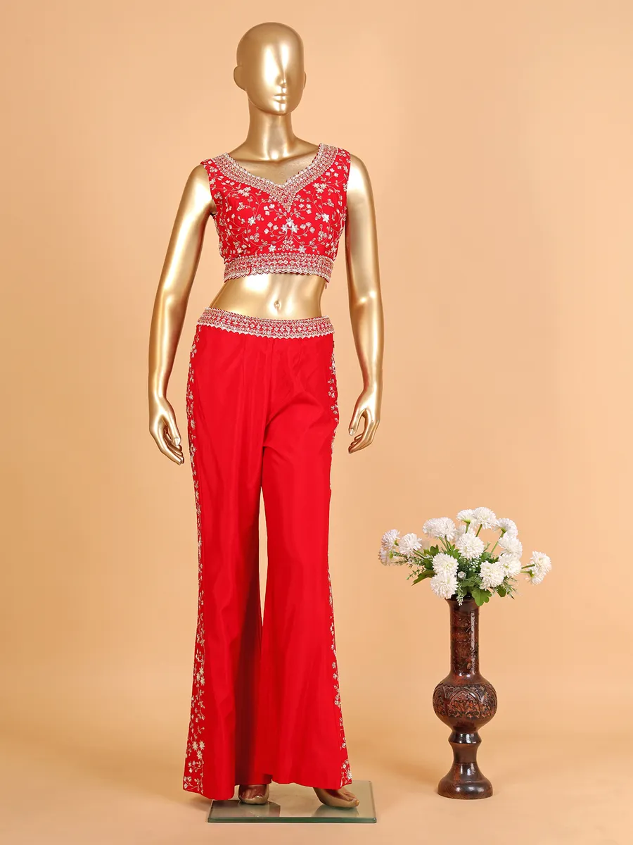 Stunning red silk designer palazzo suit