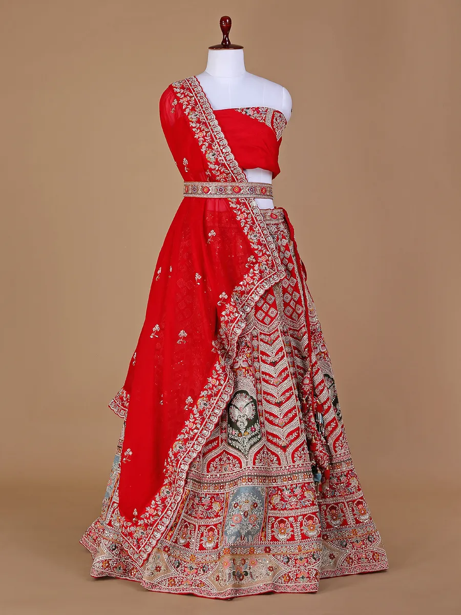 Stunning red unstitched lehenga choli