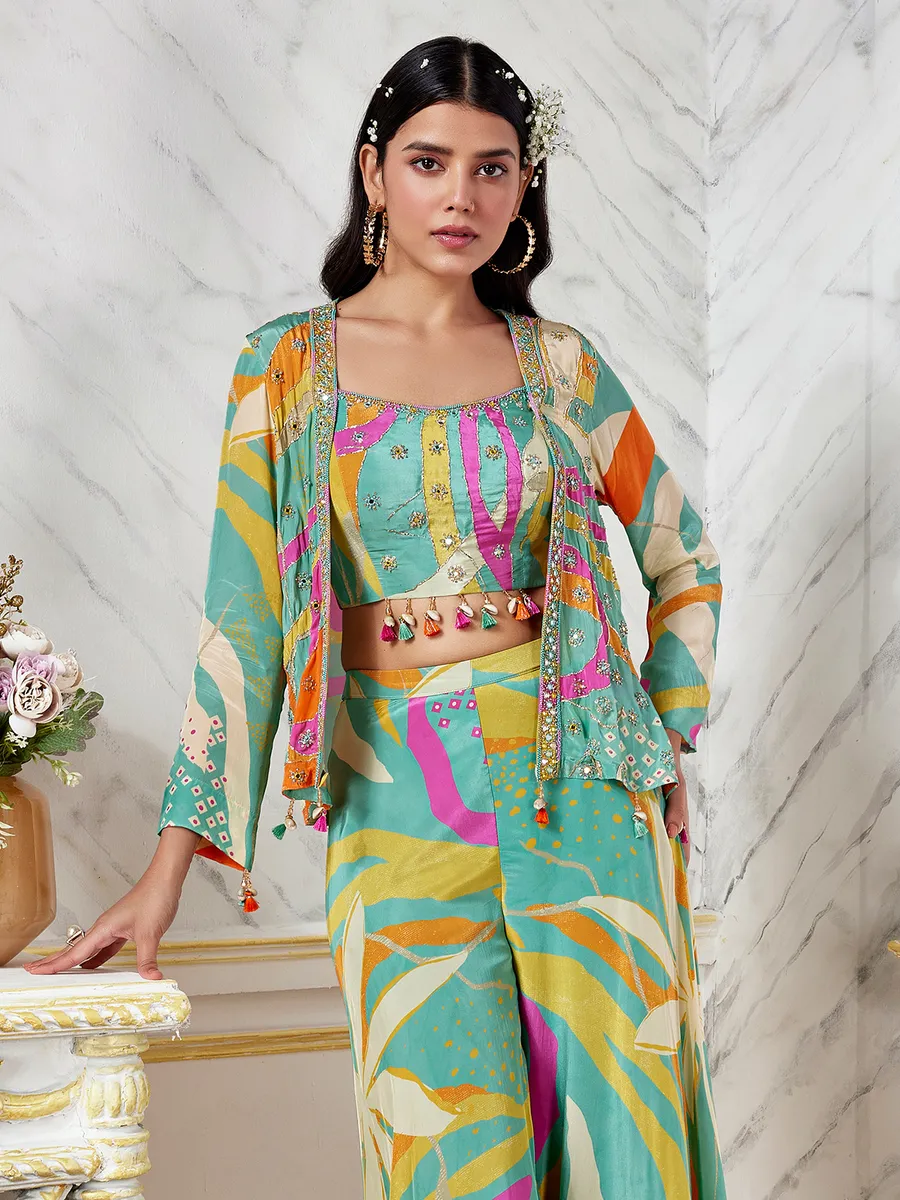 Stunning sea green printed palazzo suit