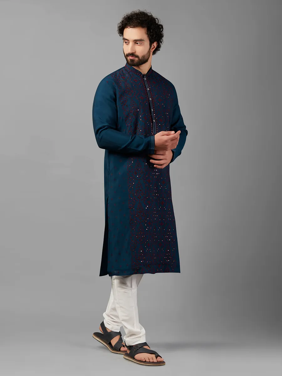 Stunning silk teal blue  Men Kurta pajama