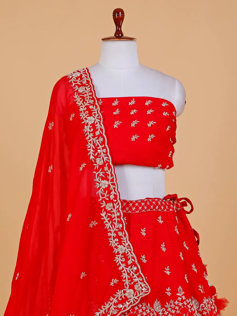 Stunning unstitched red lehenga choli