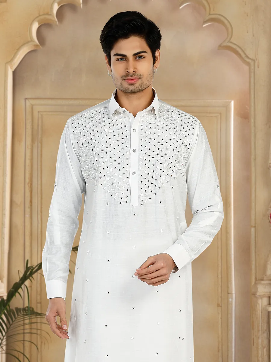 Stunning white cotton pathani suit