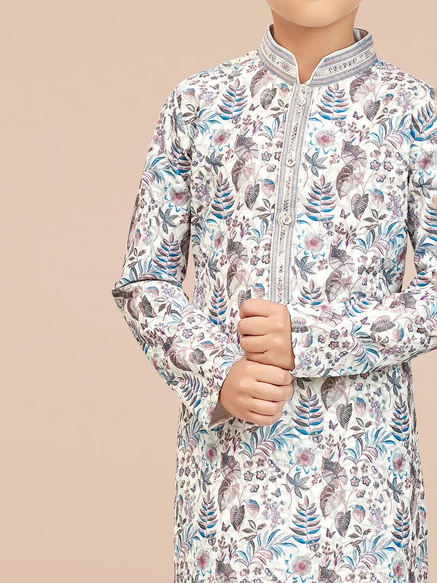 Stunning white cotton silk kurta pajamaG3BKS2417 United States