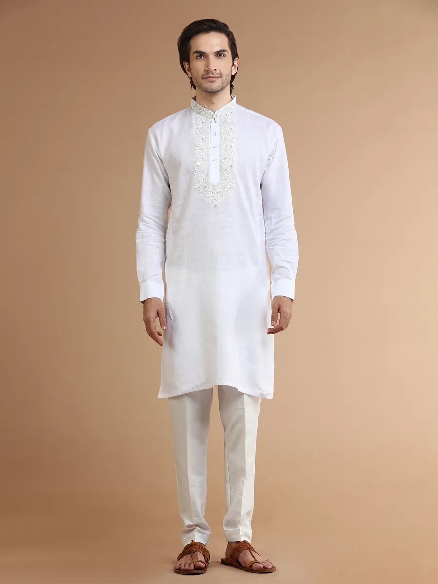 Stunning white linen kurta suit