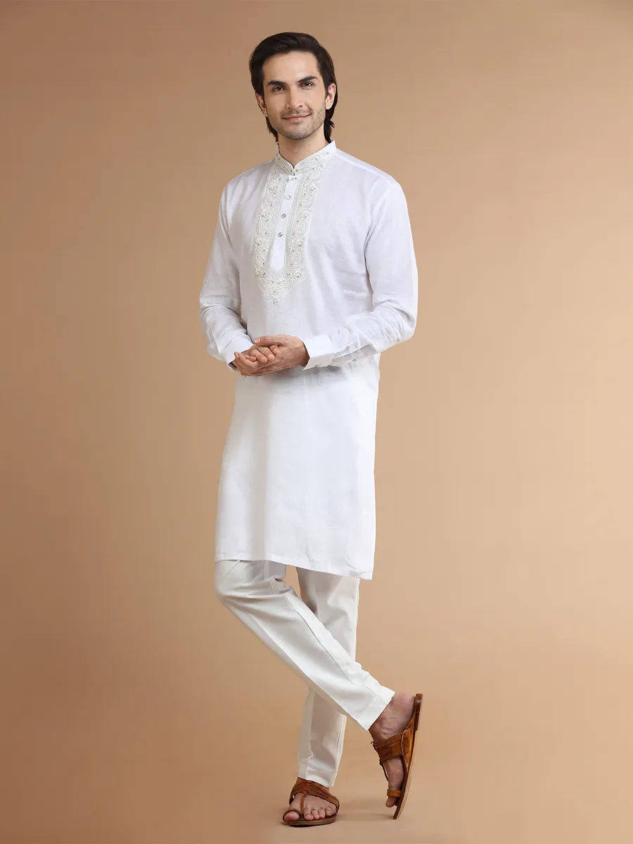 Stunning white linen kurta suit