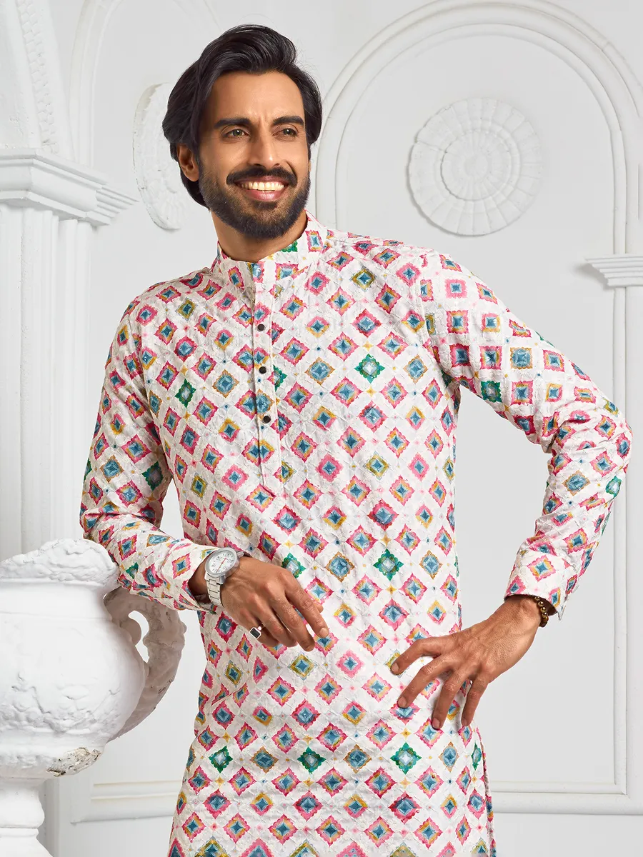 Stunning white printed kurta