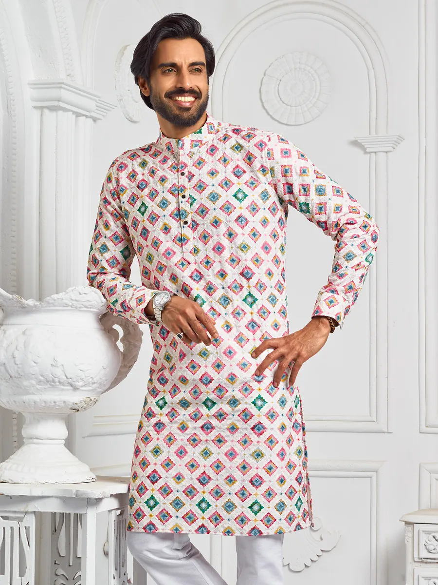 Stunning white printed kurta