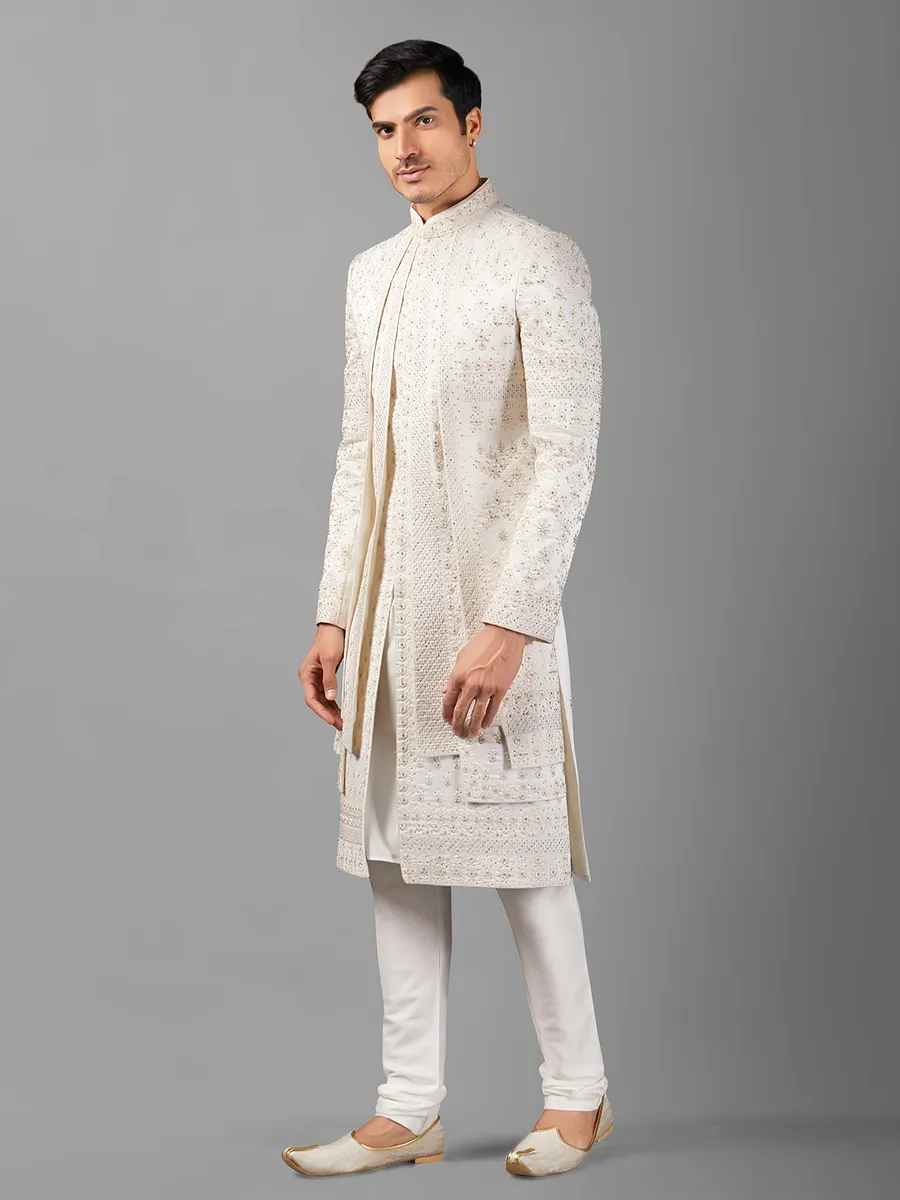 Stunning white silk indowestern