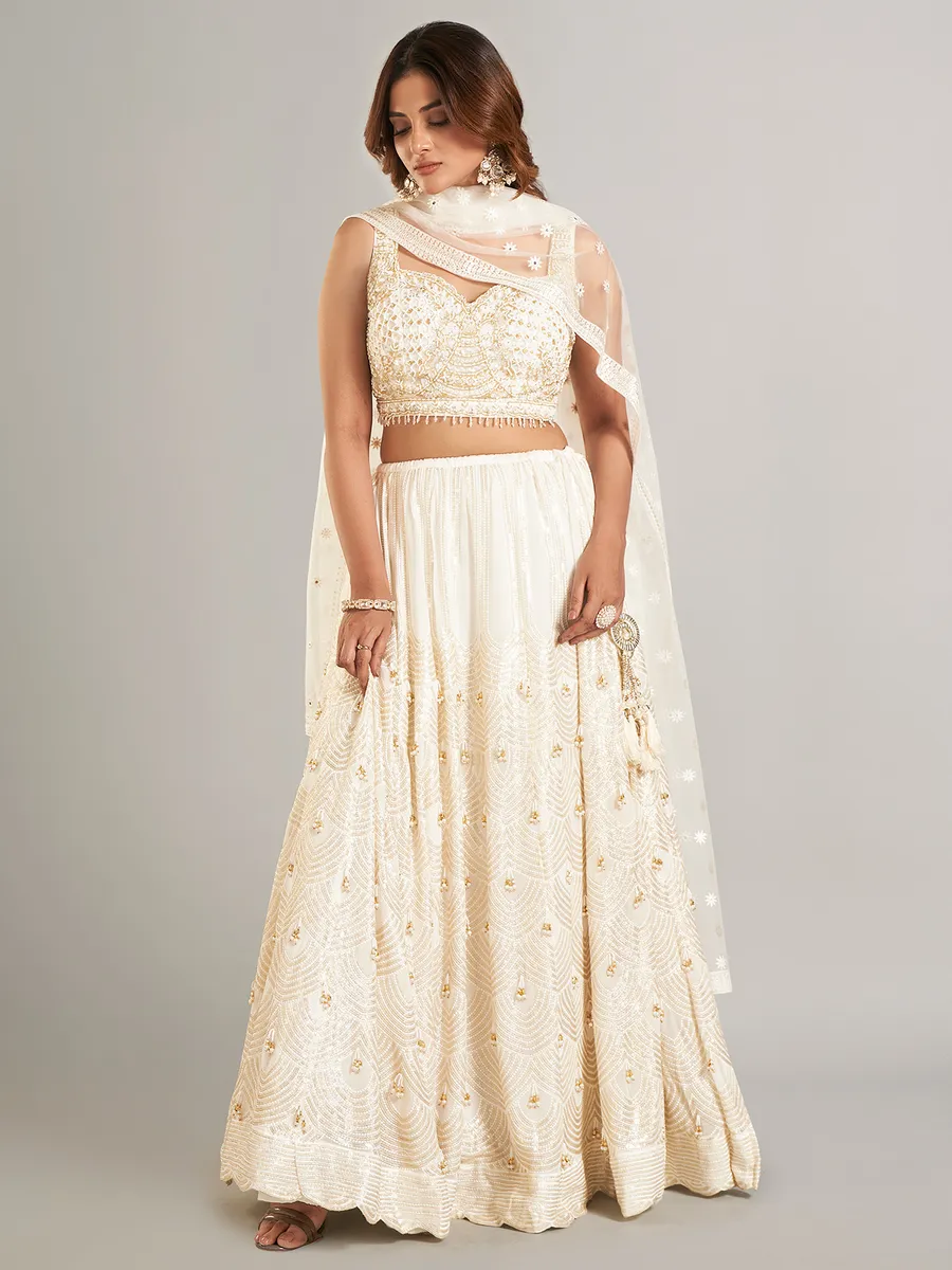 Stunning white silk lehenga choli with dupatta