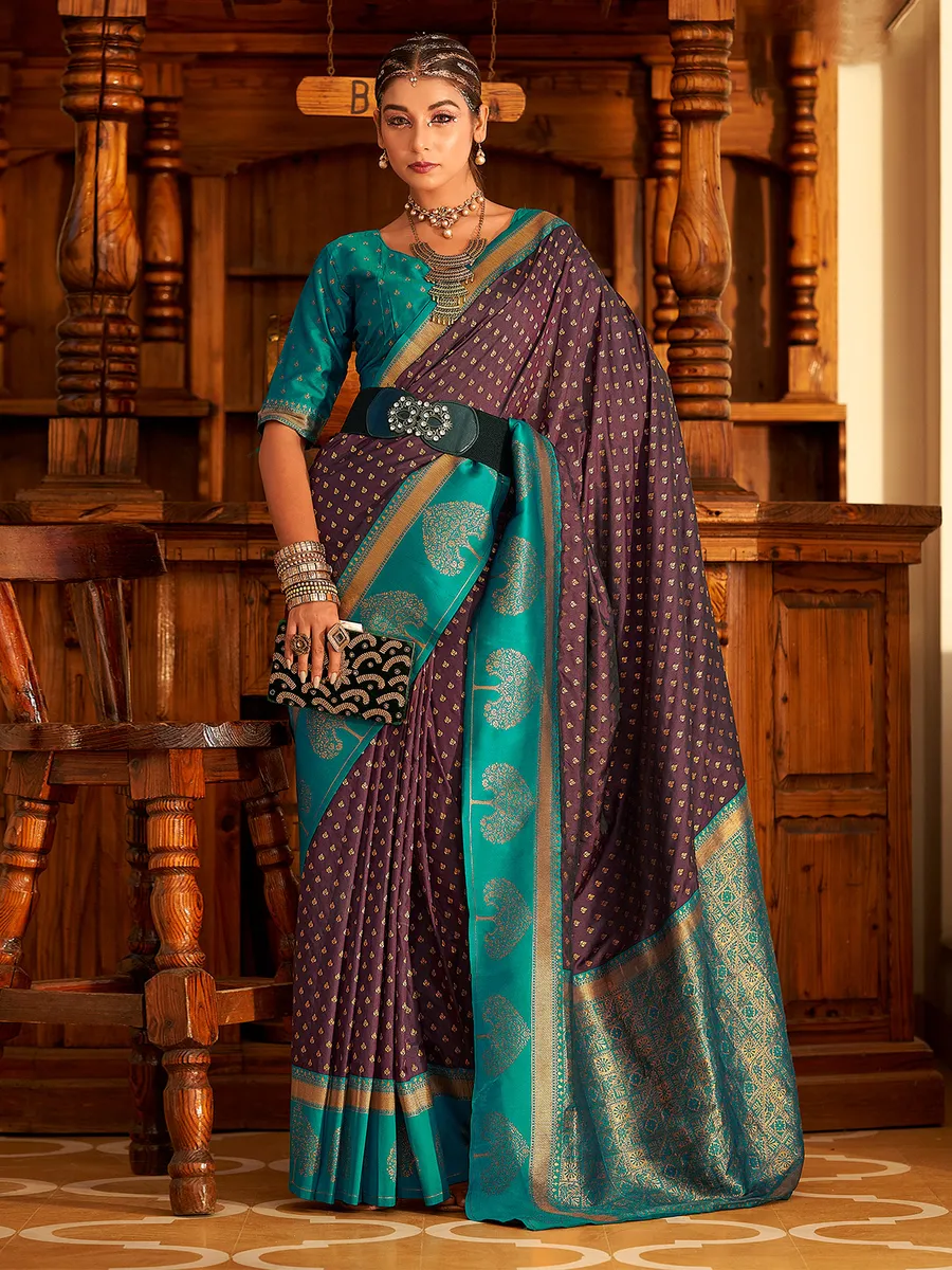 Stunning wine banarasi silk saree