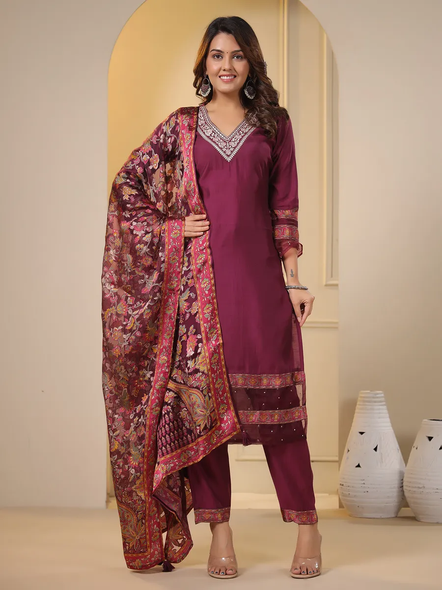 Stunning wine silk kurti set