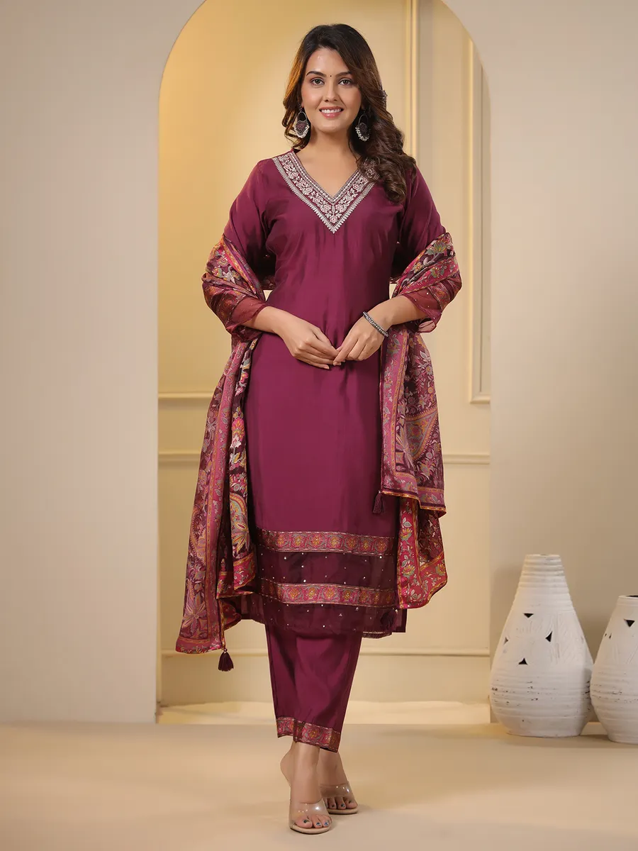 Stunning wine silk kurti set