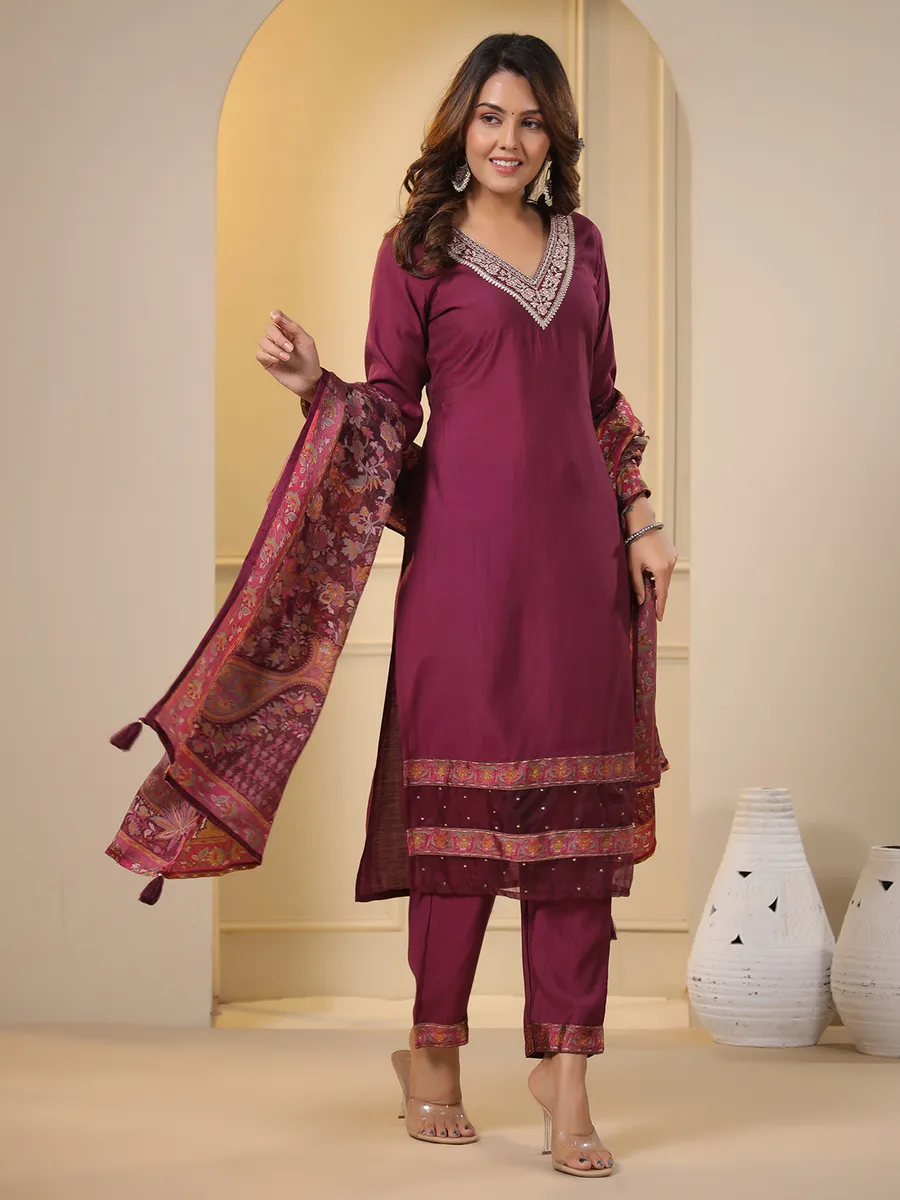 Stunning wine silk kurti set