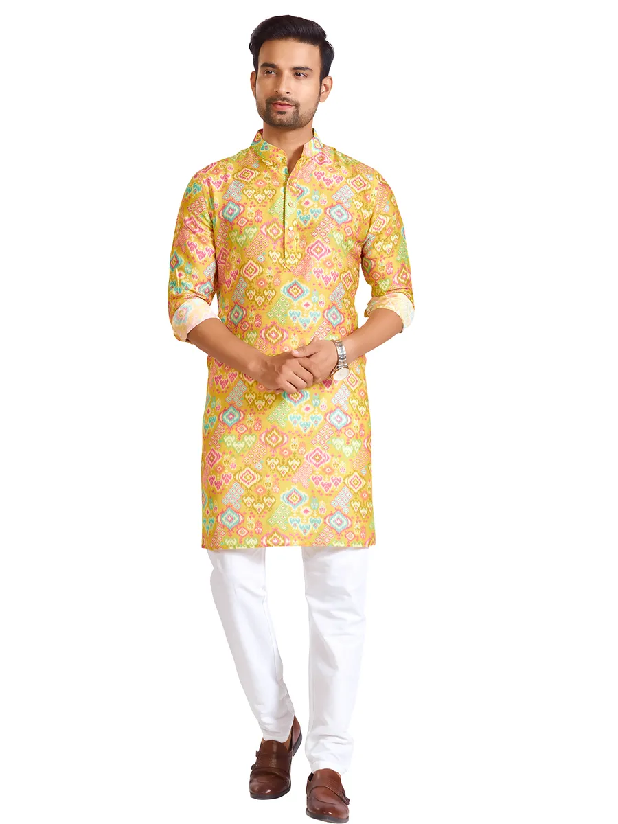 Stunning yellow cotton printed kurta