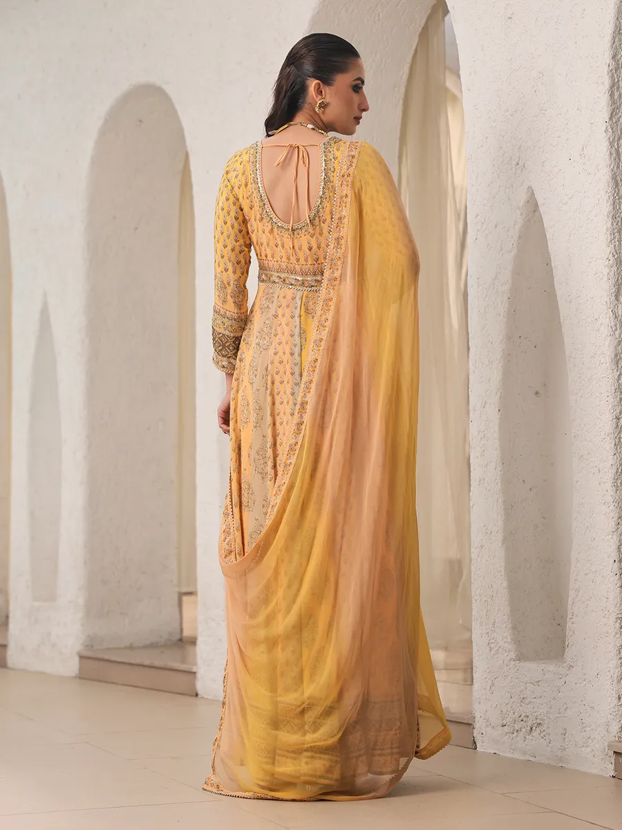 Stunning yellow printed anarkali suit