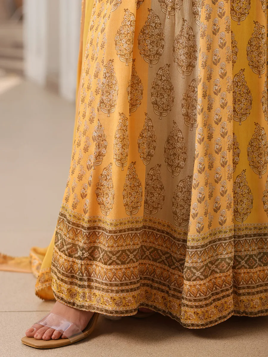 Stunning yellow printed anarkali suit