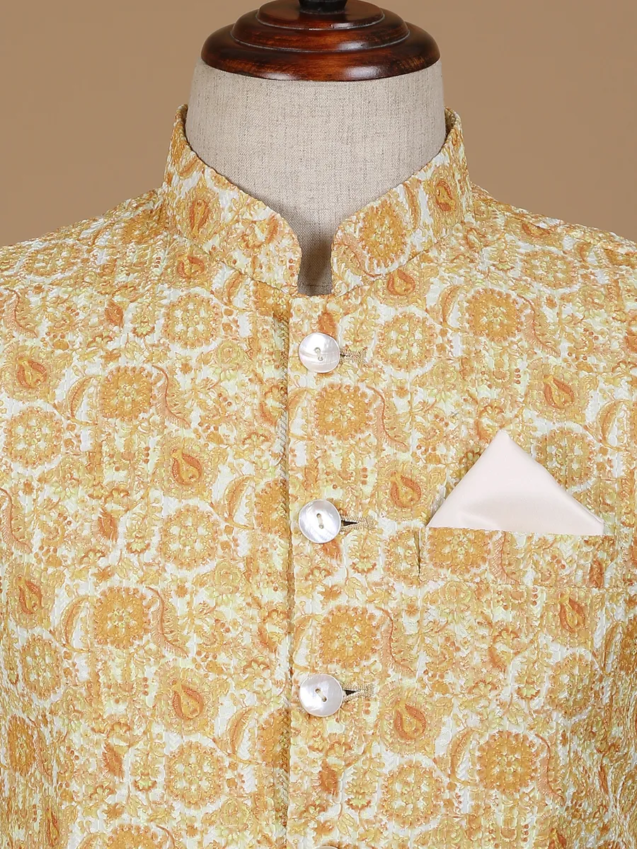 Stunning yellow silk printed waistcoat
