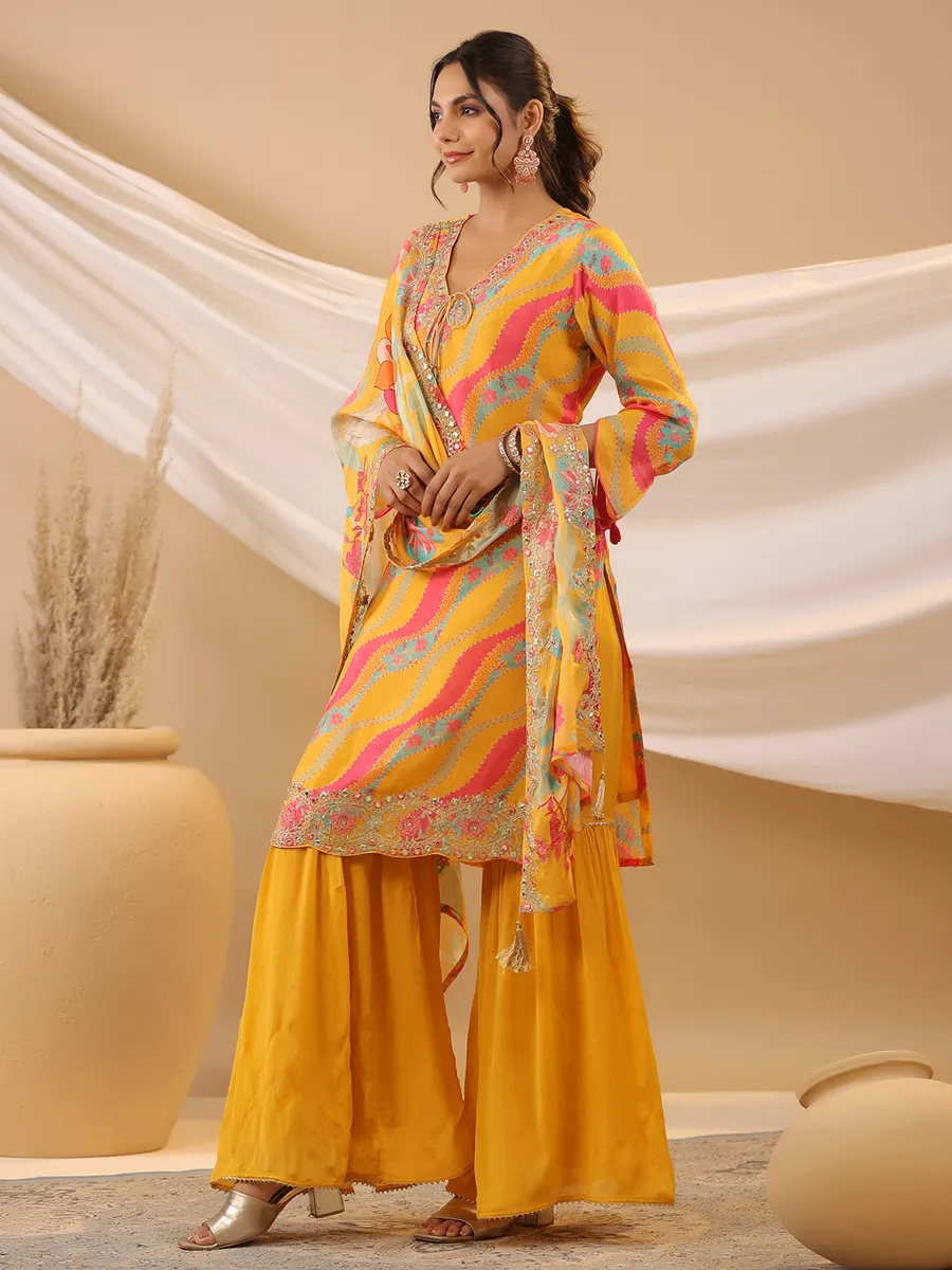 Stunning yellow silk sharara set