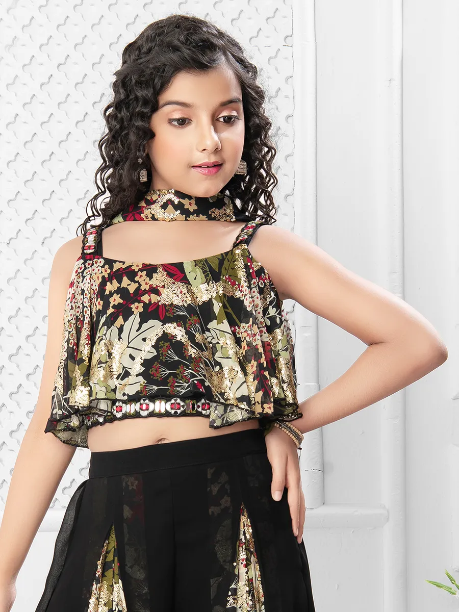Stunnning black georgette crop top palazzo salwar suit