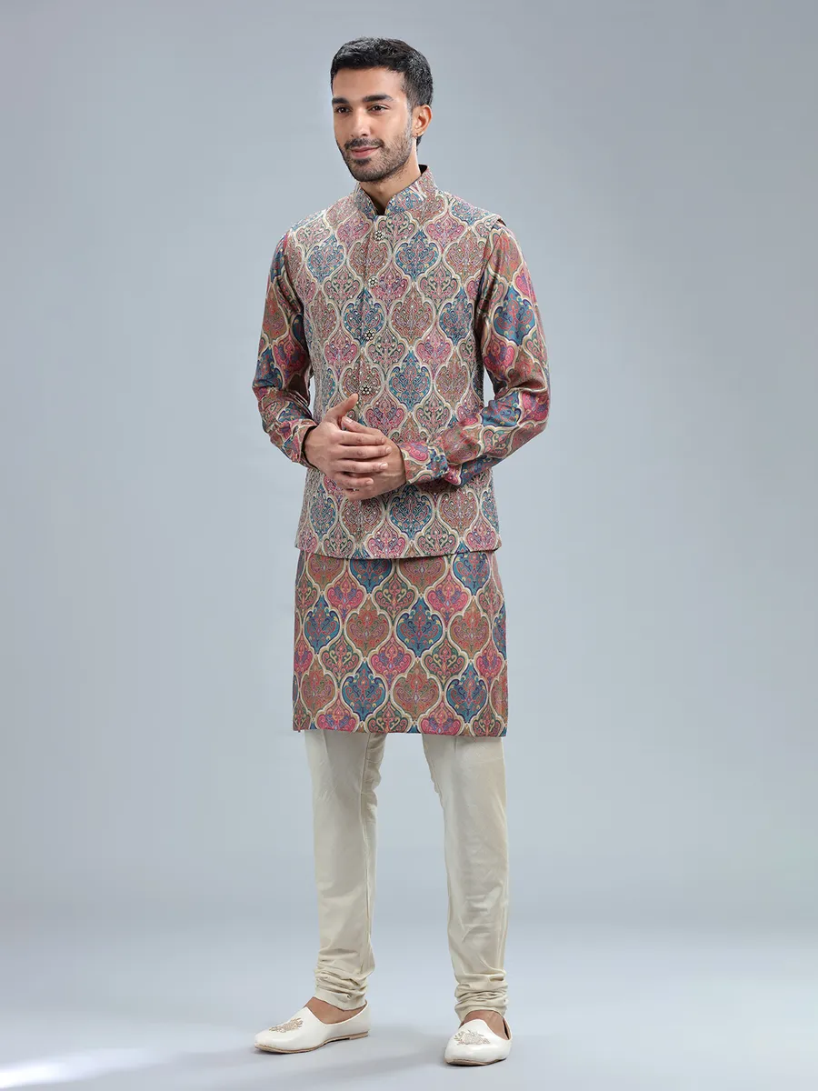 Stuuning multi-color printed waistcoat set
