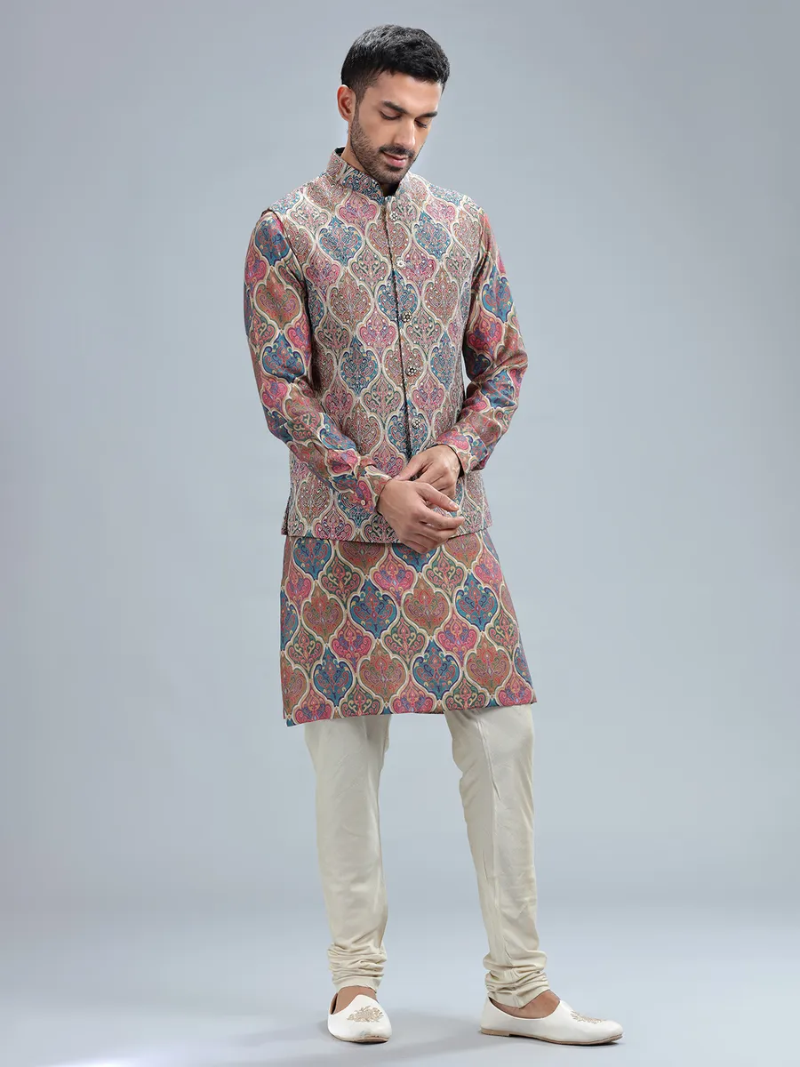 Stuuning multi-color printed waistcoat set