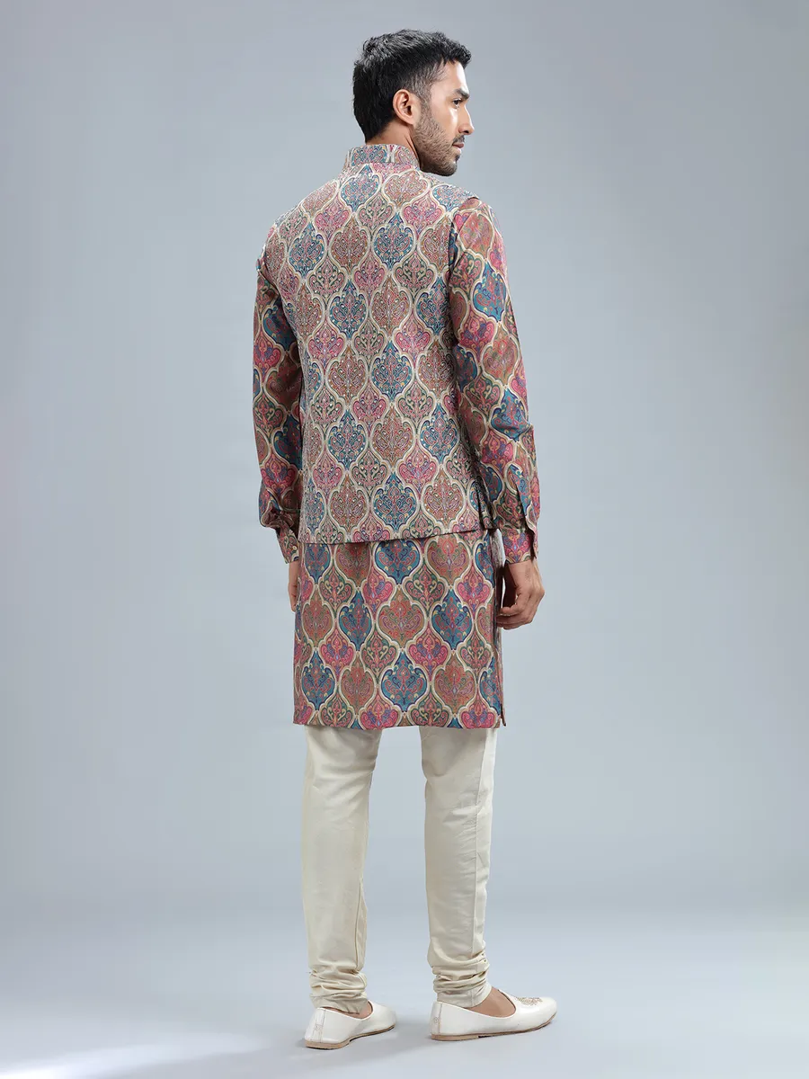 Stuuning multi-color printed waistcoat set