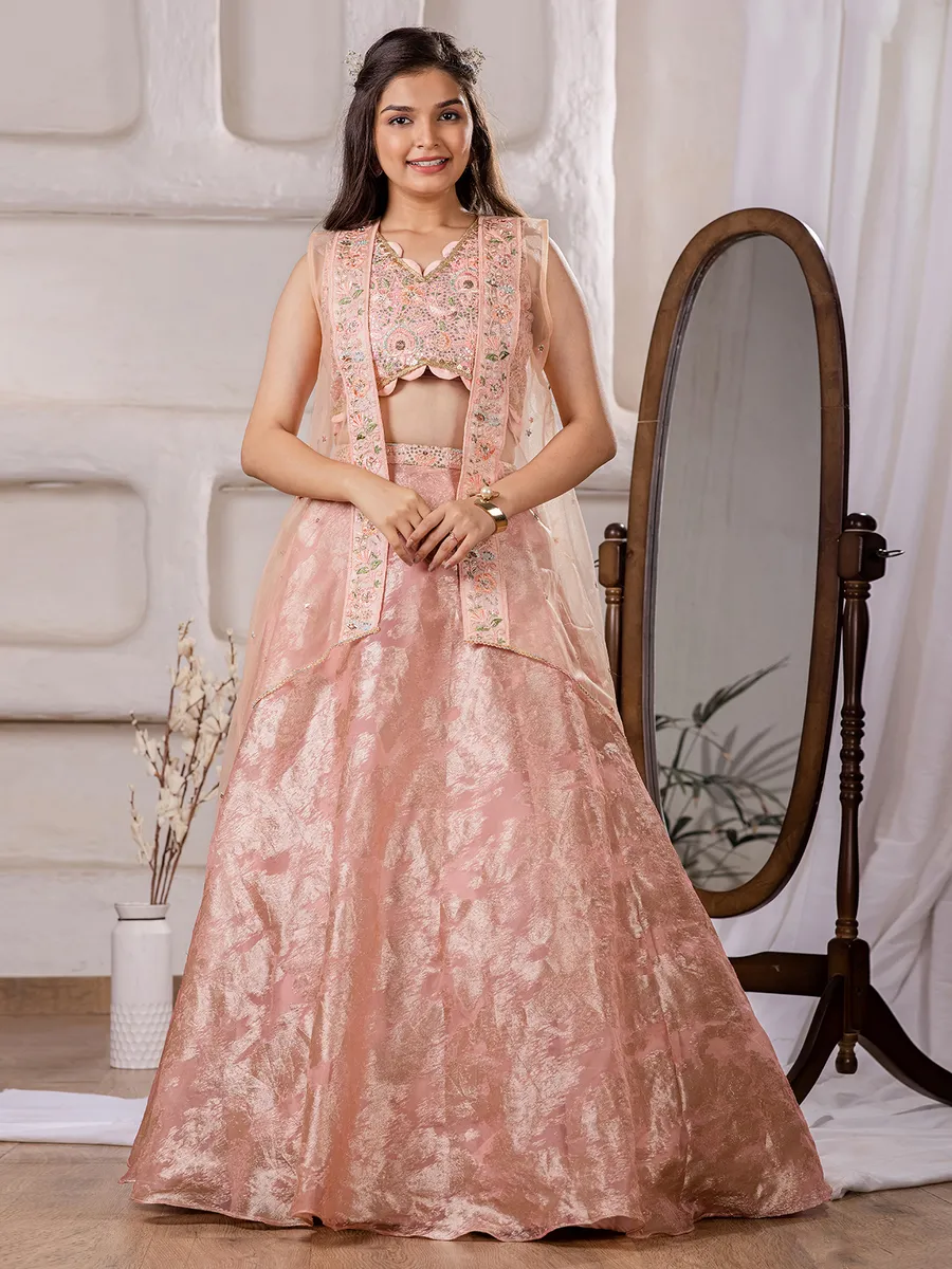 Stunning peach organza lehenga choli for girl
