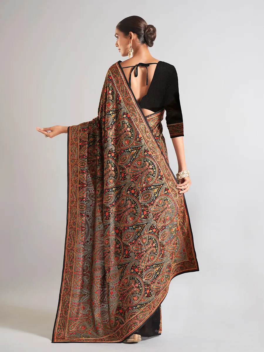 Stylish black georgette saree