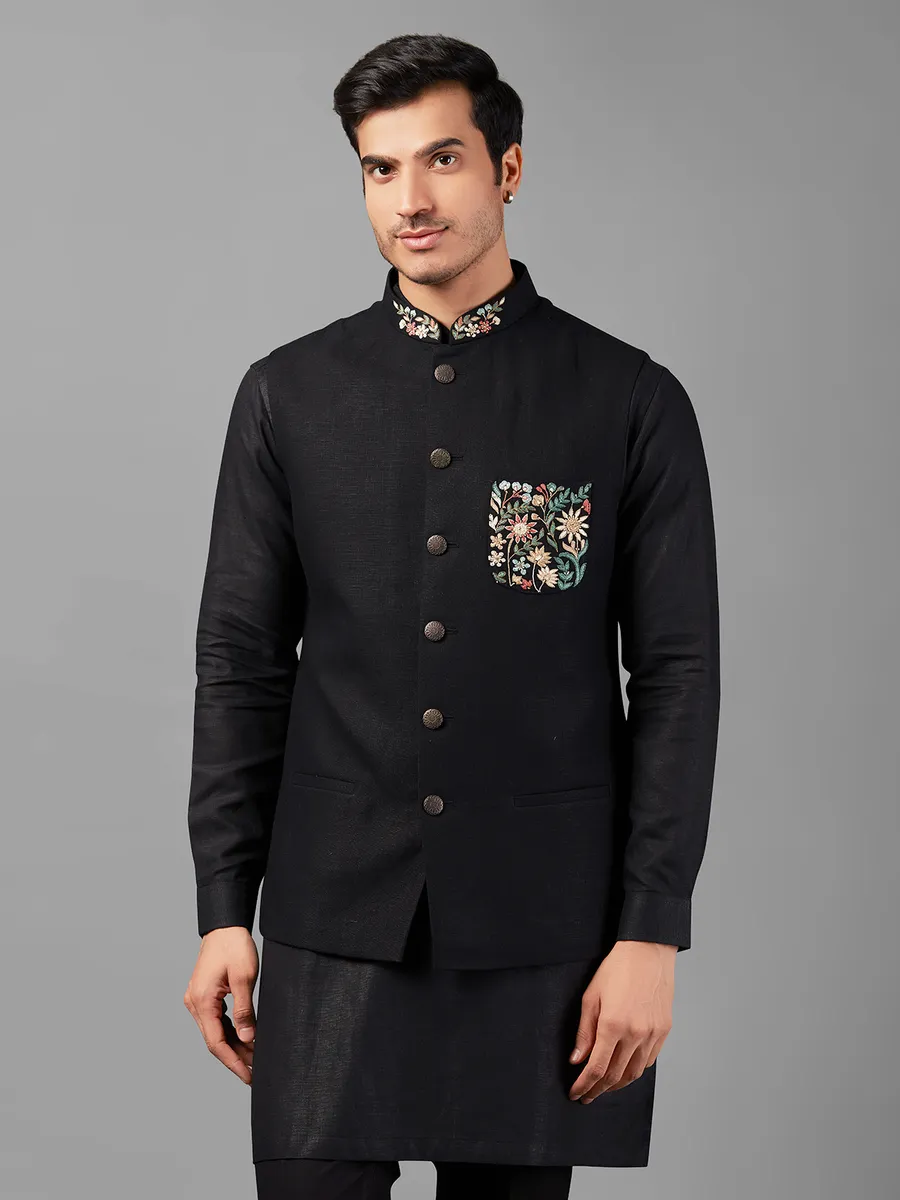 Stylish black linen waistcoat set