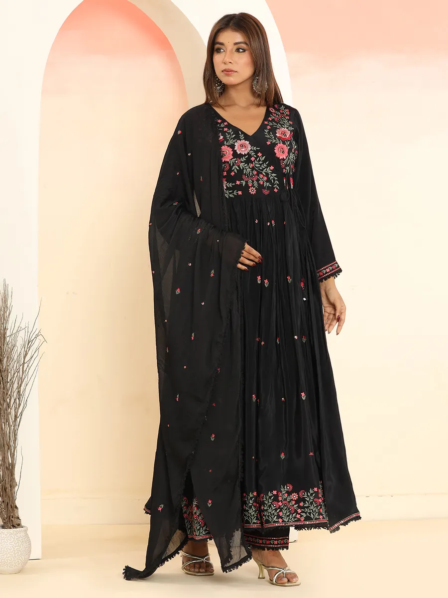 Stylish black silk anarkali kurti set