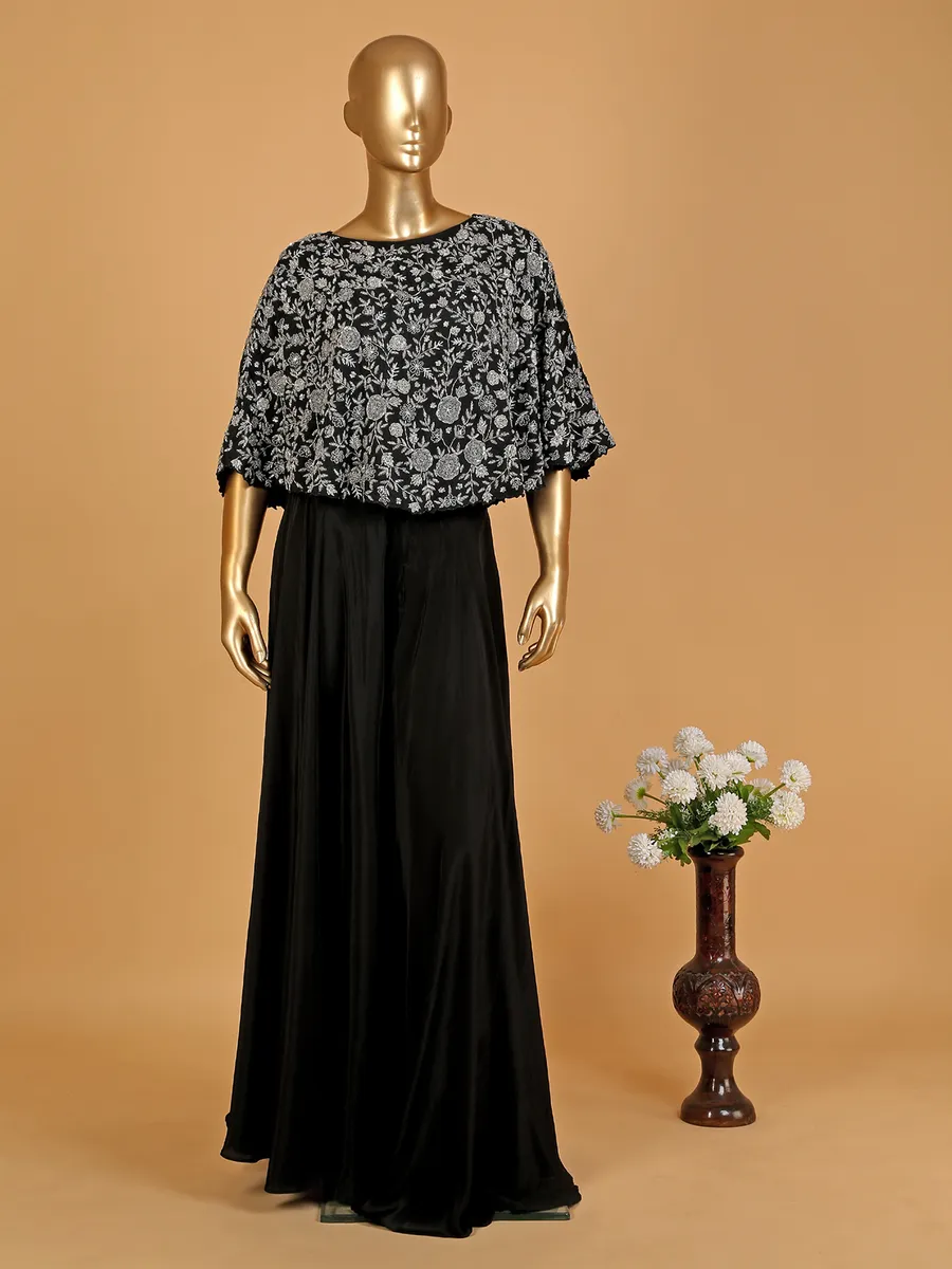 Stylish black silk palazzo suit