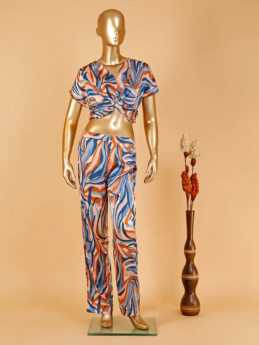 Stylish blue and peach printed co ord set