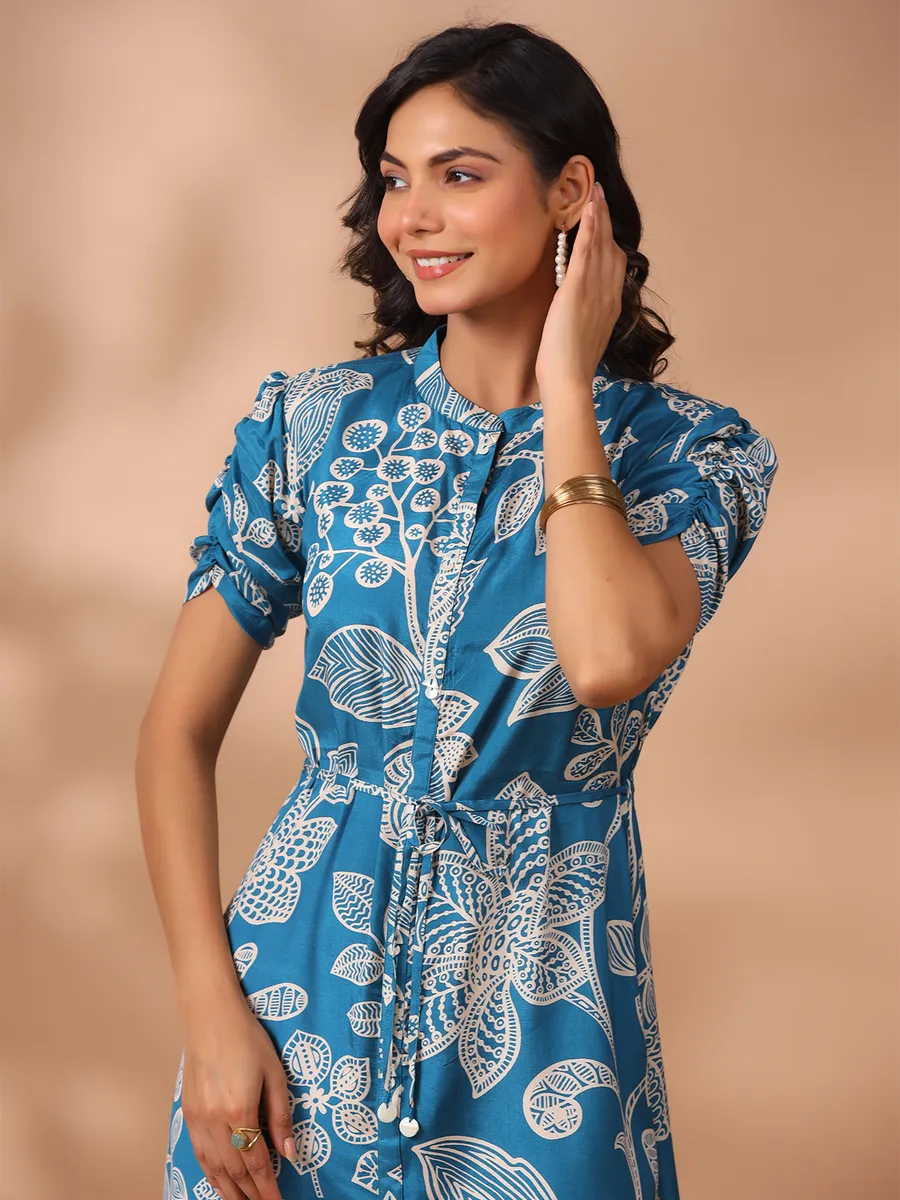 Stylish blue cotton printed kurti