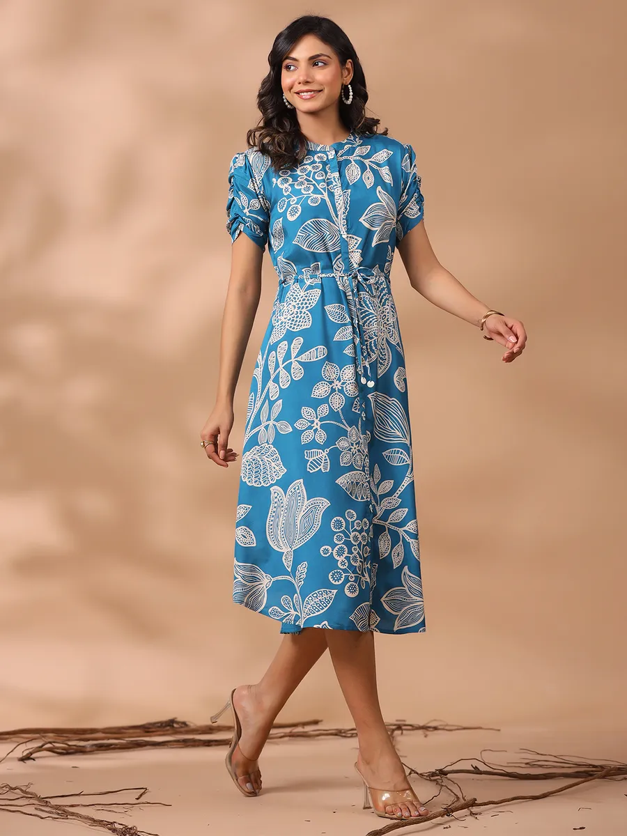 Stylish blue cotton printed kurti