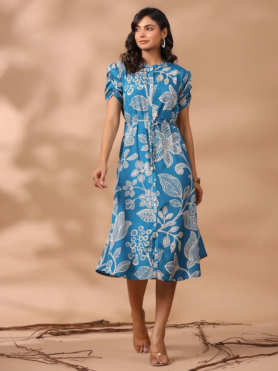 Stylish blue cotton printed kurti