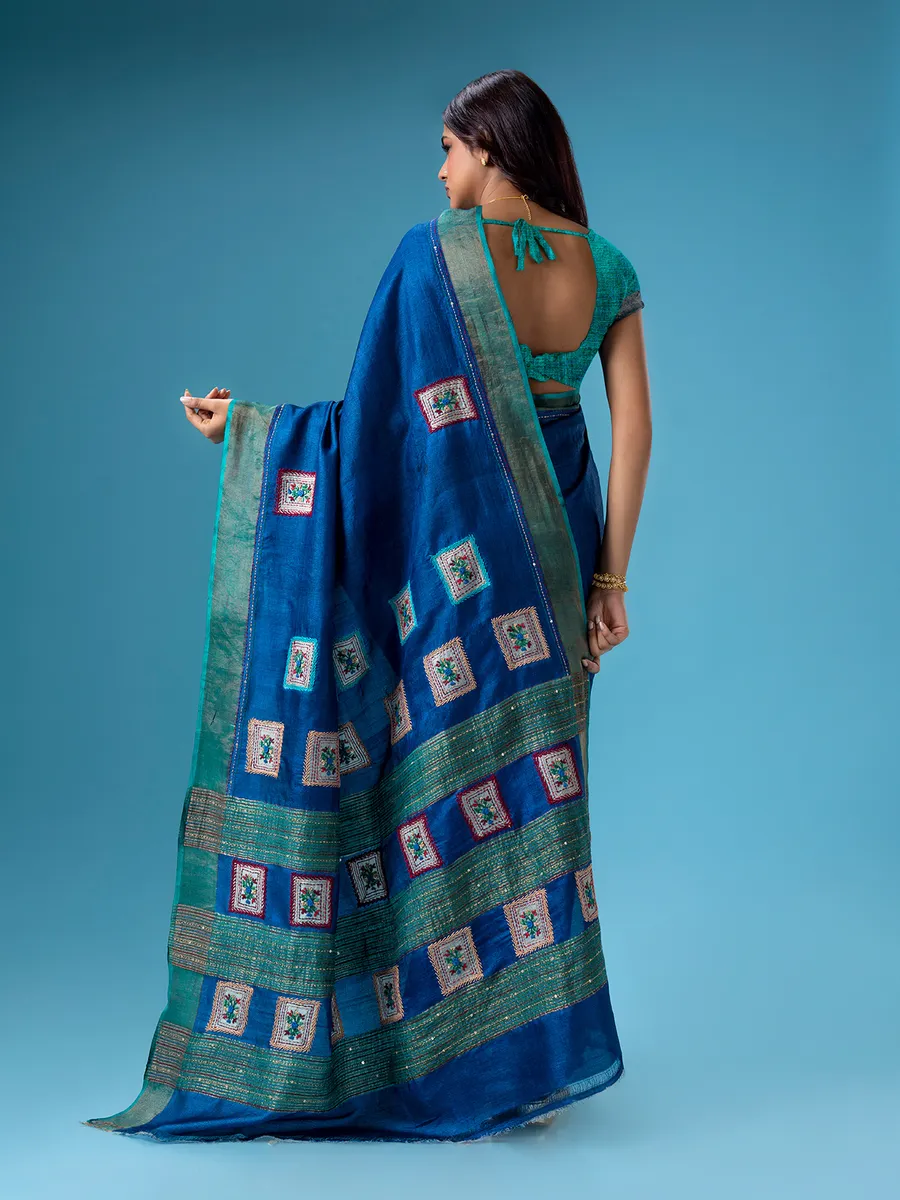 Stylish blue cotton saree