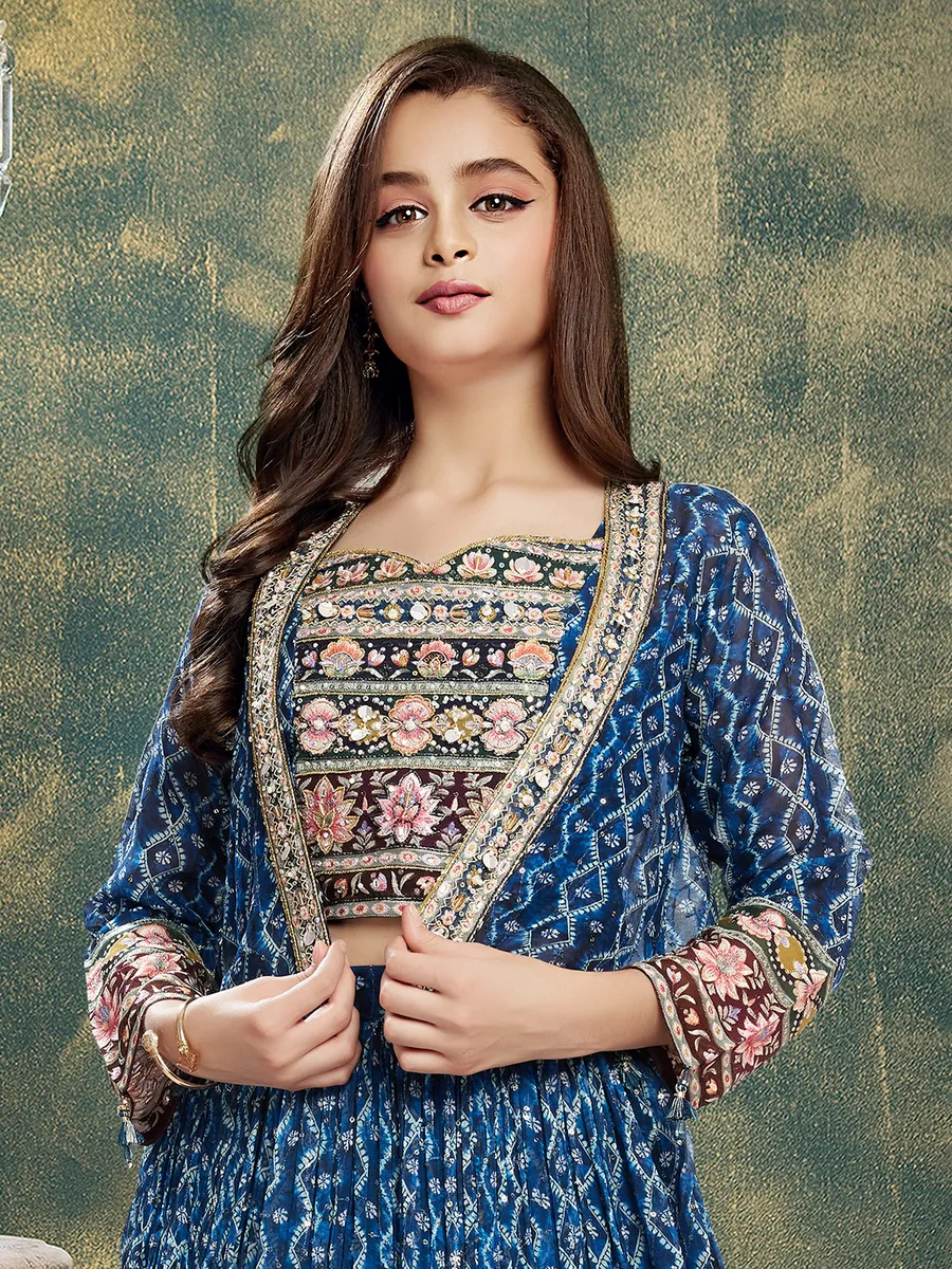 Stylish blue georgette lehenga choli with jacket