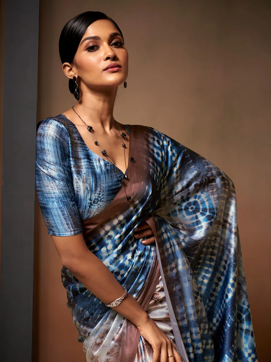 Stylish blue printed saree