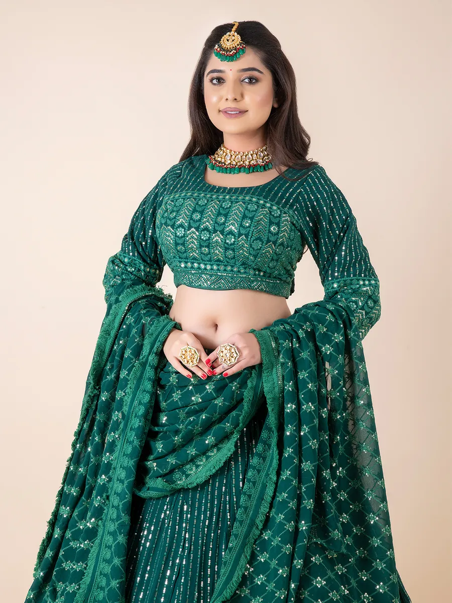 Stylish bottle green lehenga choli in georgette